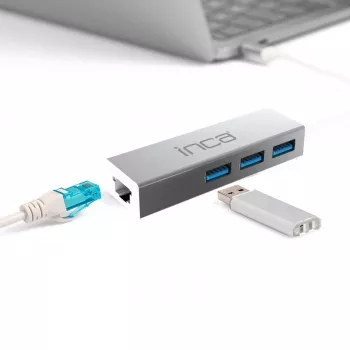 INCA IUSB-03TX USB 3.0 til Gigabit Ethernet-adapter med USB-C-adapter, 1000Mbit/s, sort