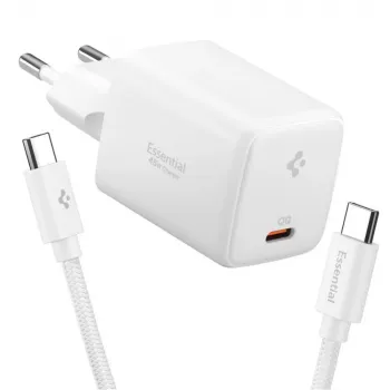 SPIGEN EE451EU Essential 1-port netværkslader 45W + USB-C-kabel hvid