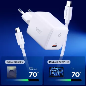 SPIGEN EE451EU Essential 1-port netværkslader 45W + USB-C-kabel hvid