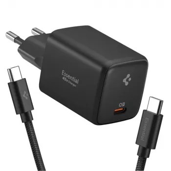 SPIGEN EE451EU ESSENTIAL 1-PORT NETWORK CHARGER 45W + TYPE-C CABLE BLACK