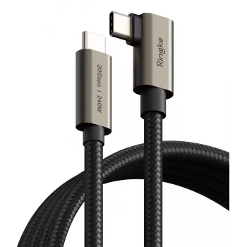 RINGKE USB 3.2 Gen 2x2 Type-C 90 graders kabel PD 240W 200cm sort
