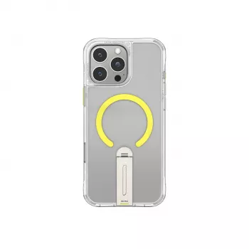 SKINARMA Helix Case til iPhone 16 Pro Max, magnetisk opladning, 360° roterende stander, transparent