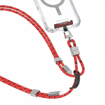 Skinarma Dyno Ve 2-i-1 telefonlanyard med USB-C-ladekabel, 30 cm, rød