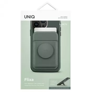 UNIQ Flixa Magnetic Card Wallet med Kickstand Lichen Green MagSafe