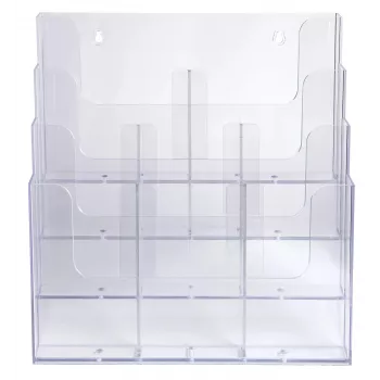 Exacompta Office variabel brochureholder med rum, 6 justerbare rum, Transparent, DIN A4