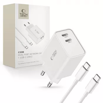 Tech-Protect C35W 2-port USB-C-lader hvid