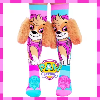 MADMIA Paw Patrol Skye børne-knæstrømper med 3D-plushører - pink/blå/hvid
