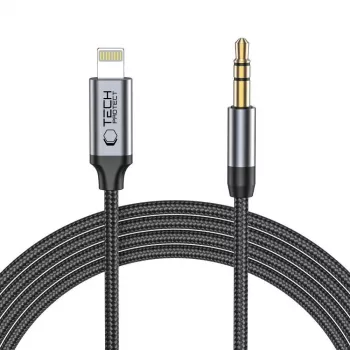 TECH-PROTECT UltraBoost Lightning til AUX mini-jack 3,5 mm-kabel 100 cm sort