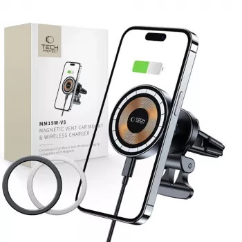 TECH-PROTECT MM15W-V5 Magnetic MagSafe ventilationsbilholder trådløs lader 15W sort
