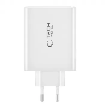 Tech-Protect NC100W-GAN 4-port hvid GaN-væglader 100W USB-C USB-A