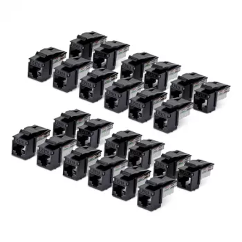 StarTech.com Cat6 Keystone Jack 24-pak, RJ45 Ethernet Keystone-kobler, UTP Cat6 vægudtag, 90-graders 110 Punch Down, sort, 10GBase-T