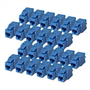 StarTech.com Cat6 Keystone Jack 24-pak, RJ45 Ethernet Keystone-kobler, UTP Cat6 vægpladeindsats, 180 grader, værktøjsfri, blå