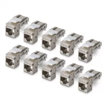StarTech.com Shielded Cat6a Keystone Jack-modul 10-pak RJ45 Ethernet hun, STP, 90-graders vinklet, værktøjsfri, sølv, 10GBase-T
