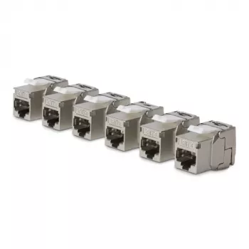 StarTech.com Cat8 Keystone Jack-modul 6-pak RJ45 Ethernet Keystone-kobling, UTP Cat8 vægstikdåse, 180 grader, værktøjsfri, flad, sølv, RJ-45, hun, 25/40GBase-T