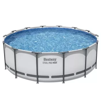 Bestway 5612X Steel Frame overjordisk pool 427 x 122 cm (14 ft x 48 in) rund rammepool med filterpumpe, stige, overdækning, bundpresenning og ChemConnect-doserer