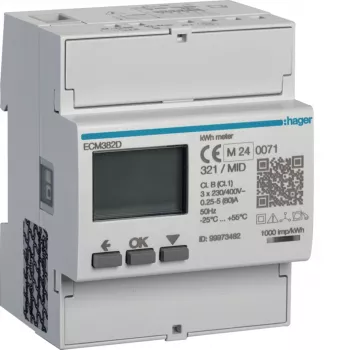 Hager ECM382D 3-faset energimåler Direkt 80A 4M M-Bus MID
