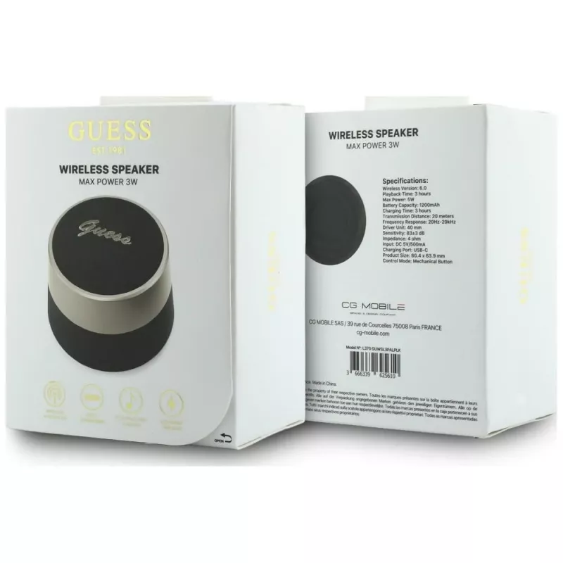 GUESS Bluetooth-højttaler 5W Script MetalLogo sort