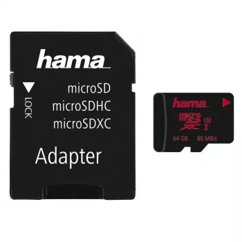 Hama microSDXC 64GB UHS Speed Class 3 UHS-I læsning 100MB/s skrivning 30MB/s med SD-adapter