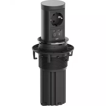 Bachmann ELEVATOR2 pop-up-stikdåse til skrivebord med 1x Schuko-stikdåse og 1x USB-C 45W, rustfrit stål-look, 2 m kabel