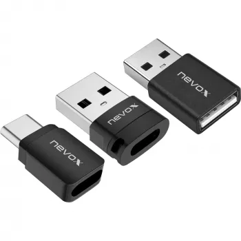 NEVOX Data Blocker (3-pak) - USB-A han til hun, ren ladeadapter, forhindrer juice jacking, sort
