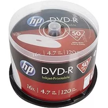 Verbatim HP Inkjet-Printable DVD-R Spindel (50 Discs) - 16x, 4,7 GB, AZO Dye, hvid Printbar Overflade