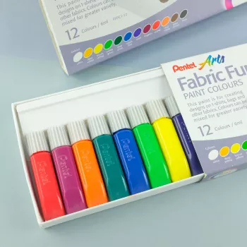 Pentel Arts FFPC1-12 Tekstilmaling Sæt, Assorterede Farver, 12 x 6 ml Tubes