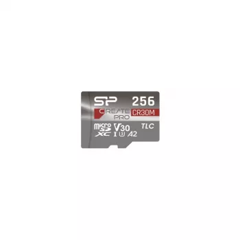 Silicon Power CreatePro CR30M 256 GB microSDXC Memory Card with SD Adapter, UHS-I U3, V30, A2, Class 10, up to 170 MB/s Read