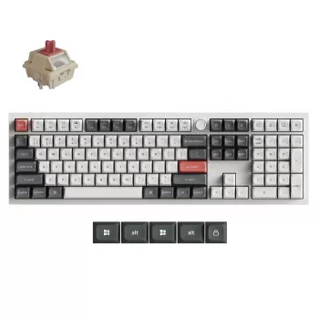 Keychron Q6U-P1 100% Full-Size mekanisk gaming-tastatur, Gateron G Pro 3.0 Milk POM Red Switch, hot-swap, 8K polling rate, RGB, QMK/VIA, CNC-aluminiumskabinet, Double-Shot PBT-tastaturkapper, USB-C kablet