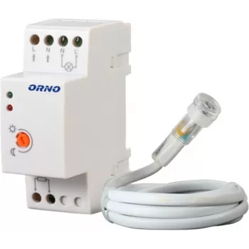 ORNO OR-CR-219 skumringskontakt til DIN-skinne med ekstern fotomodstand, 230V AC, 10A, 2-100 lux
