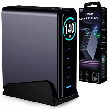 3mk InCharge Desktop Charger Lumin PD3.2 140W QC5 PPS AFC FCP SCP 1A4C TFT GaN3 Display sort