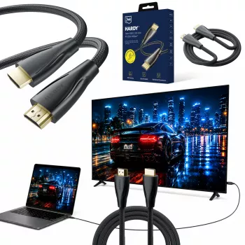 3MK PROTECTION Hardy HDMI 2.1 Ultra High Speed-kabel 1,5m 48Gbps 8K60Hz 4K120Hz eARC VRR ALLM sort