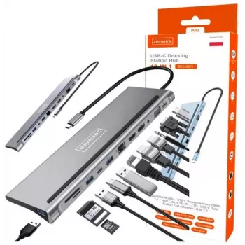 ZENWIRE USB-C Hub Adapter 12-i-1 Dockingstation 2x HDMI 4K Ethernet RJ45 USB 3.0 BYL-2211