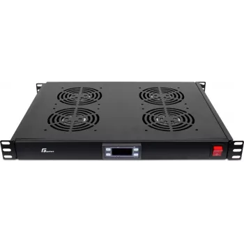 GETFORT GF-FAN4TR 1U rackpanel med 4 termostatstyrede blæsere, 230V, sort