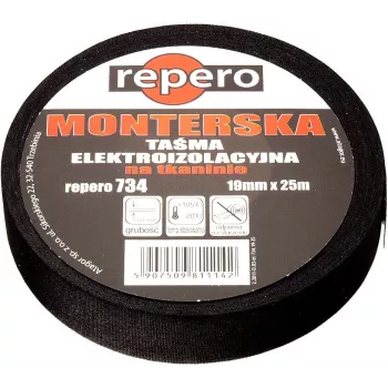 REPERO 734 stof elektrisk isoleringstape, bomuld, sort, 19 mm x 25 m