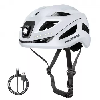 ROCKBROS ZK-077 smart cykelhjelm med integreret multidirektionel LED-belysning, 57-61 cm, hvid