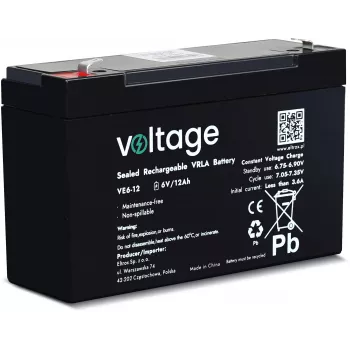 VOLTAGE AGM-batteri 6V 12Ah VE6-12 (6-9 års levetid)