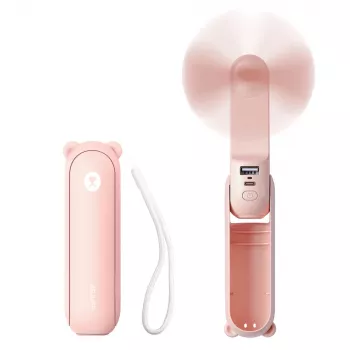 Jisulife Life8 Håndholdt Ventilator Bærbar USB-Ventilator med Powerbank 2000mAh og Lommelampe - Pink