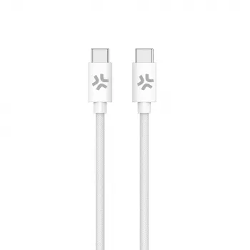 CELLY USBCUSBCCOTT - USB-C til USB-C bomuldsflettet kabel hvid (Power Delivery)