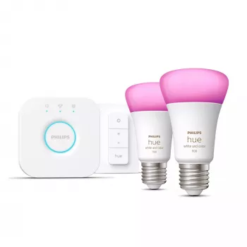 Philips Hue White and Color Ambiance startpakke E27 2x pærer + Bridge + dæmperkontakt