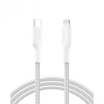 Belkin BOOSTCHARGE flettet USB-C til Lightning-kabel 2 m hvid