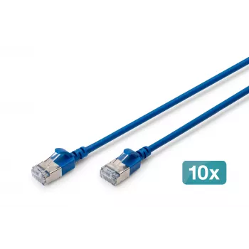DIGITUS CAT 6A F-FTP Slim patchkabel, 0,3 m, blå, 10-pak, LSZH, 10 Gbps, RJ45