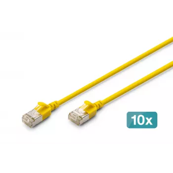 DIGITUS CAT 6A F-FTP Slim patchkabel, 0,3 m, gul, 10-pak, LSZH, 10 Gbit/s, 500 MHz