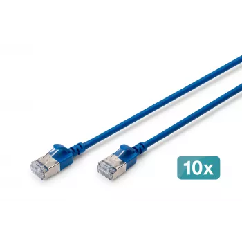 DIGITUS CAT 6A F-FTP Slim patchkabel, 0,5 m, blå, 10-pak