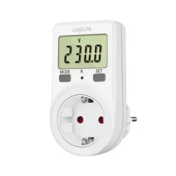 LogiLink energimåler, 1,5 inch LCD-display, enkelttarif, Schuko-stik, hvid