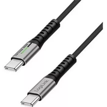LogiLink USB 2.0 Type-C-kabel 0,3 m 480Mbps 100W PD flettet med LED sort