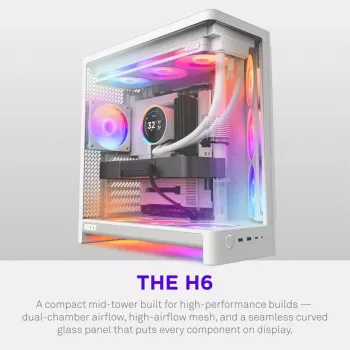 NZXT H6 RGB+ 2026 mid-tower airflow gaming-kabinet hvid hærdet glas