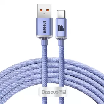 Baseus USB-A til USB-C Crystal Shine 100W 2m lilla kabel
