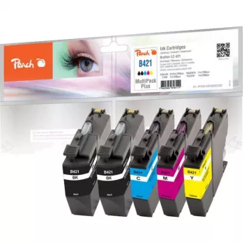 PEACH Ink Multipack PI500-430 Kompatibel med Brother LC-421 (sort, Cyan, Magenta, gul) - 4-pak
