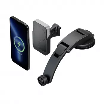 ALOGIC Matrix Universal magnetisk trådløs bilholder med sugekop og ventilationsklips, 15W Qi-hurtigladning, automatisk klemning, 360° rotation, sort