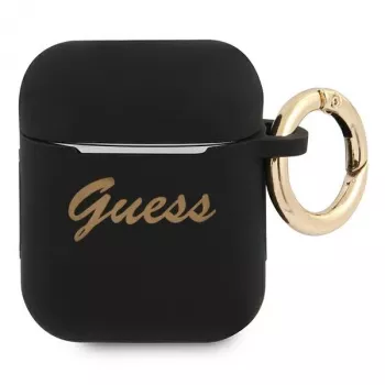 Guess GUA2SSSK AirPods 1/2-cover sort silikone Vintage Script